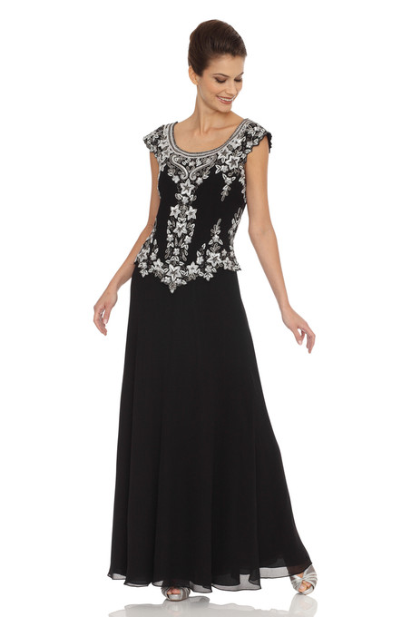 J Kara Cap-Sleeve Embellished Bodice Dress Black / White