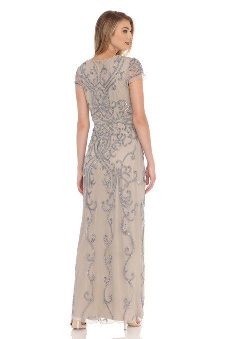 J Kara Champagne Vine Beaded Dress Champagne / Silver