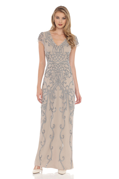 j kara Champagne vine beaded dress Champagne / Silver