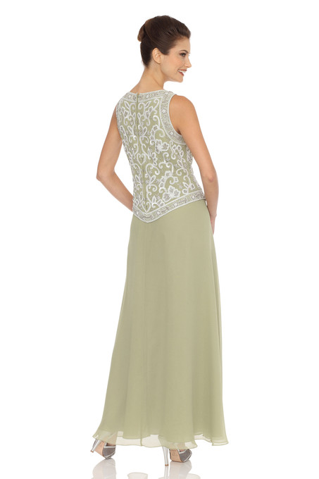 J Kara Embellished Chiffon Dress With Shawl Celery/White