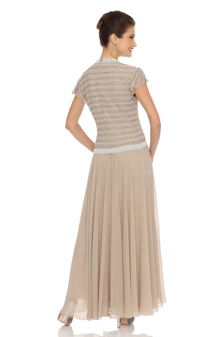 J Kara Embellished Mock Two-Piece Gown Champagne Champagne