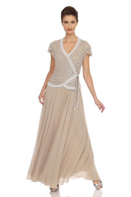 J Kara Embellished Mock Two-Piece Gown Champagne Champagne