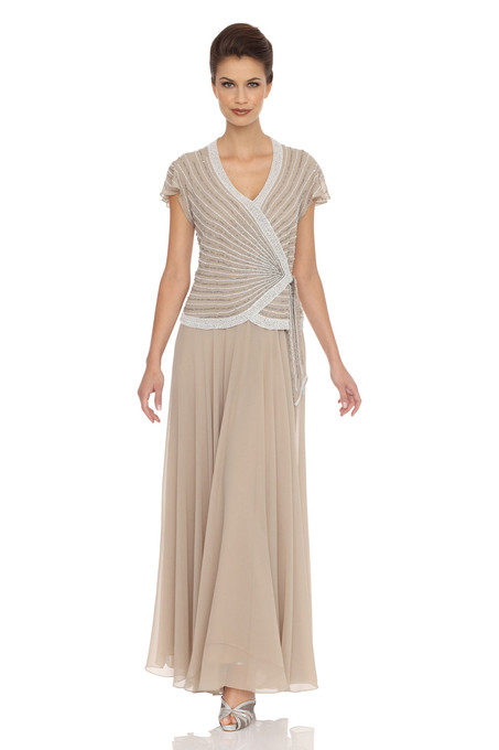 j kara Embellished Mock Two-Piece Gown Champagne Champagne