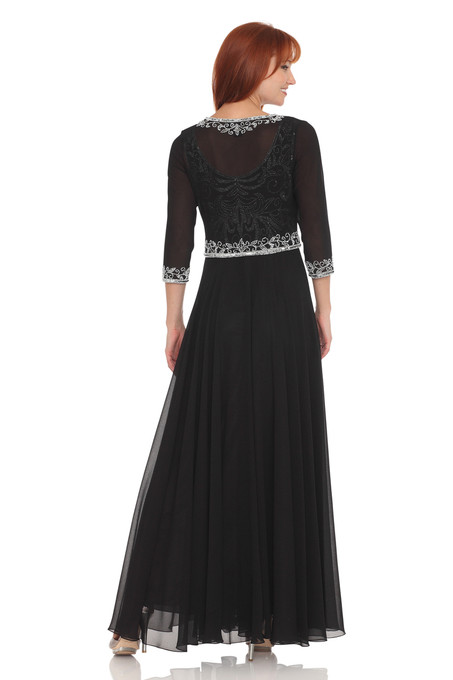 J Kara Floral-Beaded Chiffon Jacket Dress Black / White