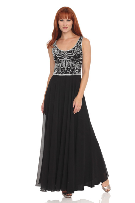 J Kara Floral-Beaded Chiffon Jacket Dress Black / White