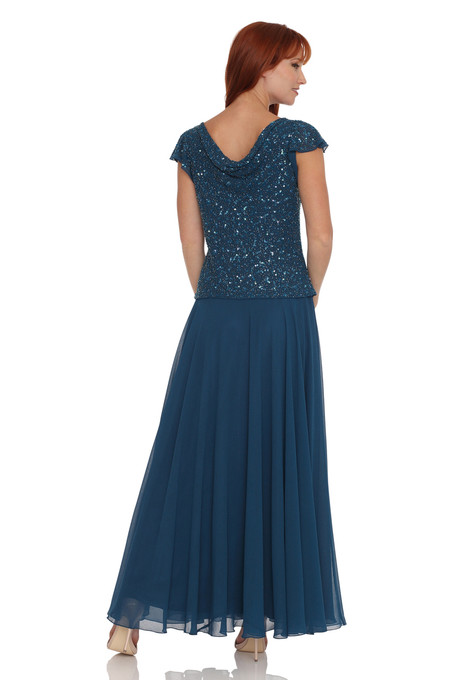 J Kara Flutter-Sleeve Embellished Popover Dress Teal