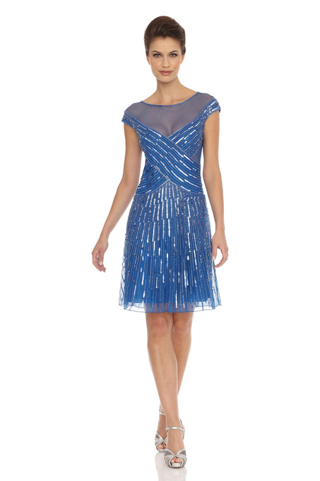 j kara A-Line Sheer Neckline Dress Cobalt Blue