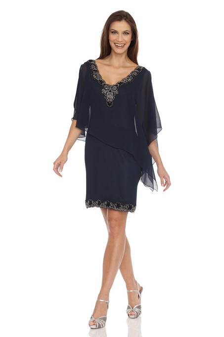 j kara Asymmetrical capelet Dress Navy