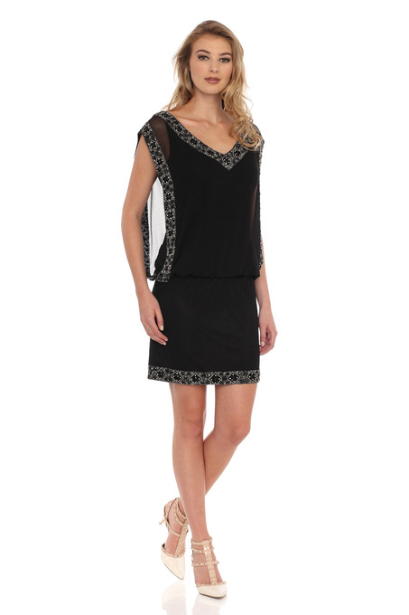 j kara Bead-Trim Cocktail Dress Black/Mercury