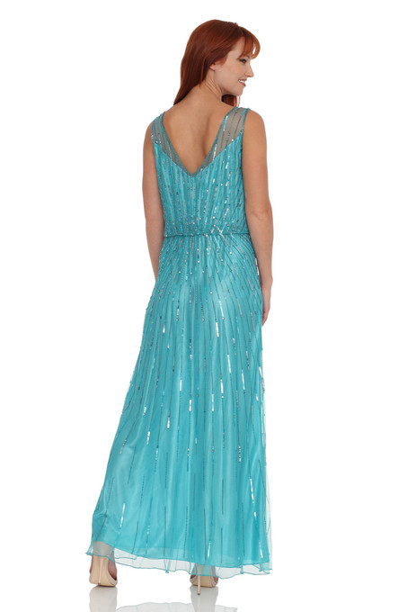 J Kara Beaded And Sequin Dress Aqua