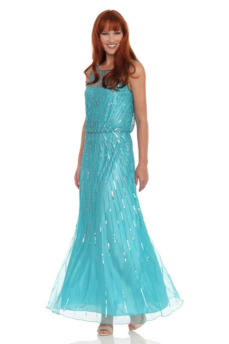 J Kara Beaded And Sequin Dress Aqua