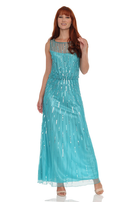 j kara Beaded and Sequin Dress Aqua