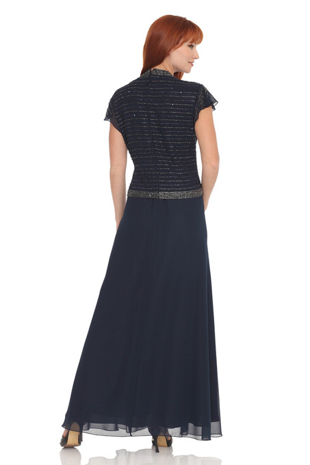 J Kara Beaded-Bodice Dress Navy