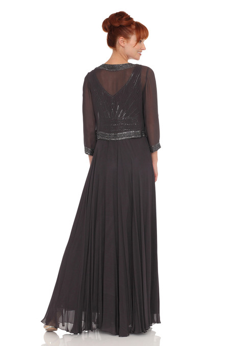 J Kara Beaded Chiffon Dress And Jacket Slate