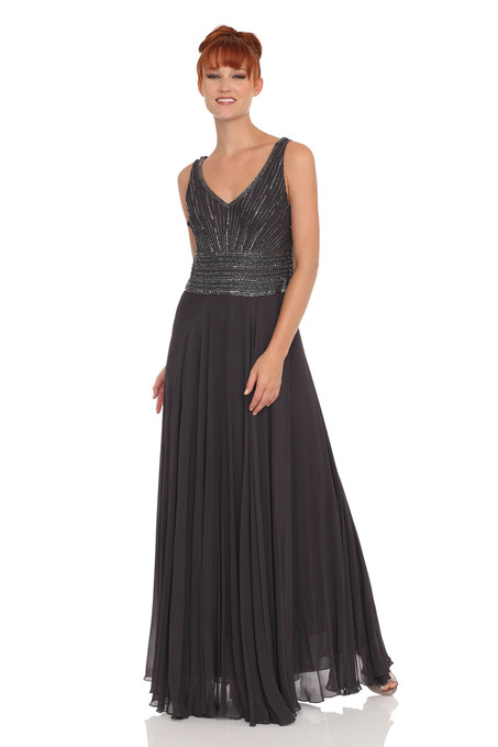 J Kara Beaded Chiffon Dress And Jacket Slate