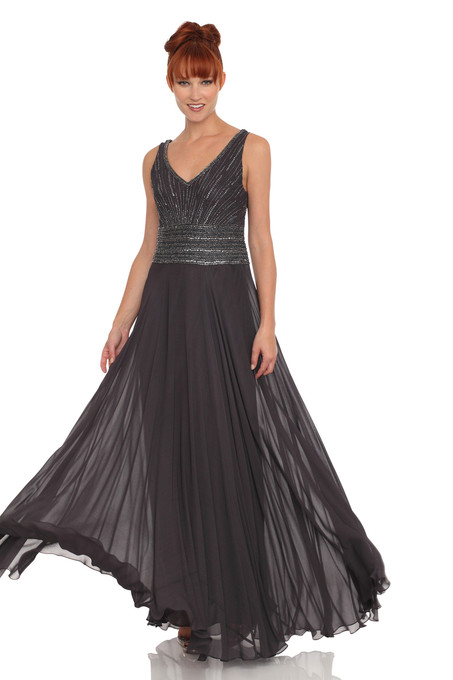 J Kara Beaded Chiffon Dress And Jacket Slate