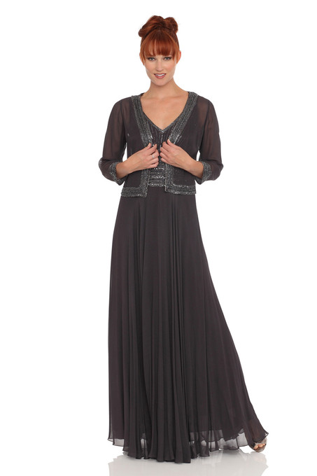 j kara Beaded Chiffon Dress and Jacket Slate