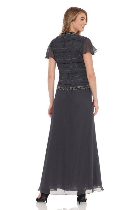 J Kara Beaded Chiffon Dress Grey