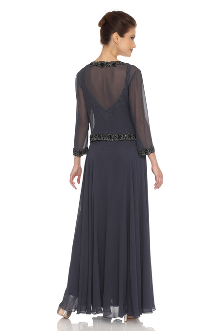 J Kara Beaded Chiffon Jacket Dress Grey / Black