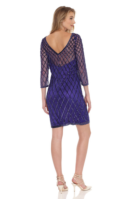 J Kara Beaded Cocktail Dress Royal