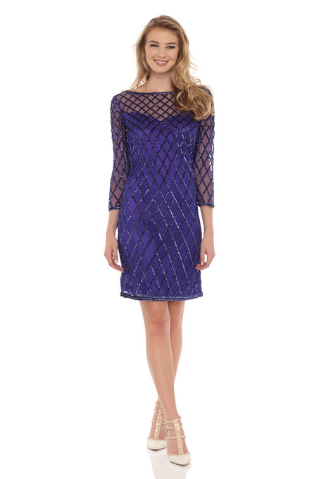 j kara Beaded Cocktail Dress Royal