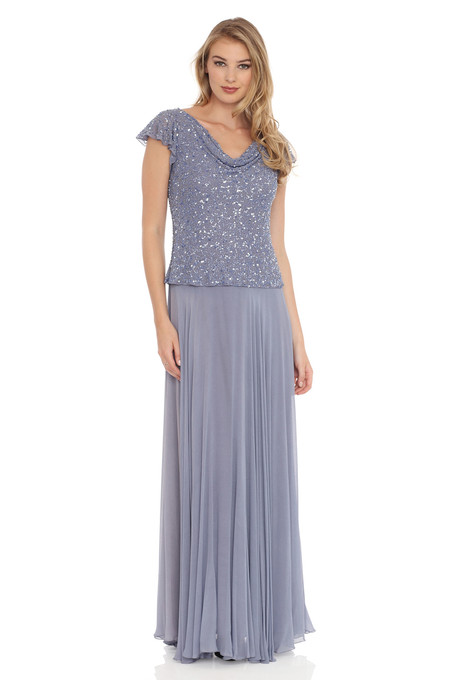 j kara Beaded Cowl Neck Dress Dusty Blue