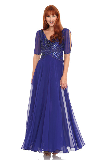 J Kara Beaded Cowlneck Dress Royal / Royal