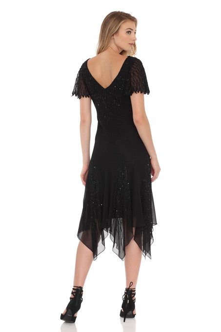 J Kara Beaded Godet Dress Black