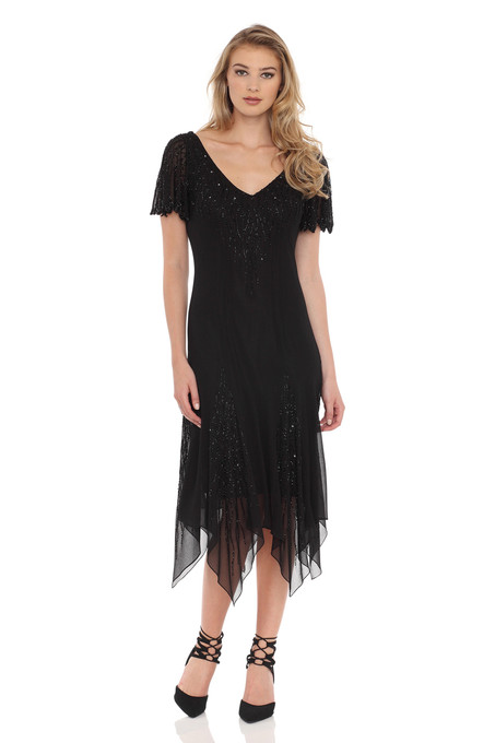 j kara Beaded Godet Dress Black