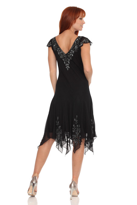 J Kara Beaded Hanky Hem Dress Black