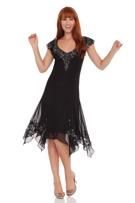 J Kara Beaded Hanky Hem Dress Black