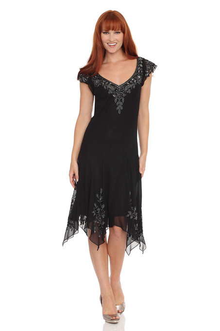 j kara Beaded Hanky Hem Dress Black