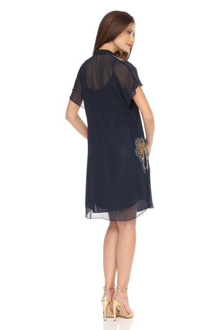J Kara Beaded Mandarin Collar Dress Navy