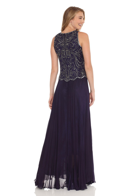 J Kara Beaded Mock Two-Piece Gown Violet
