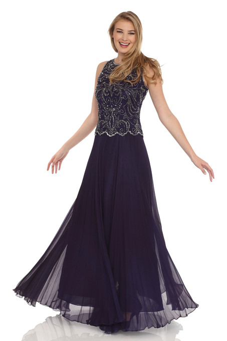 J Kara Beaded Mock Two-Piece Gown Violet