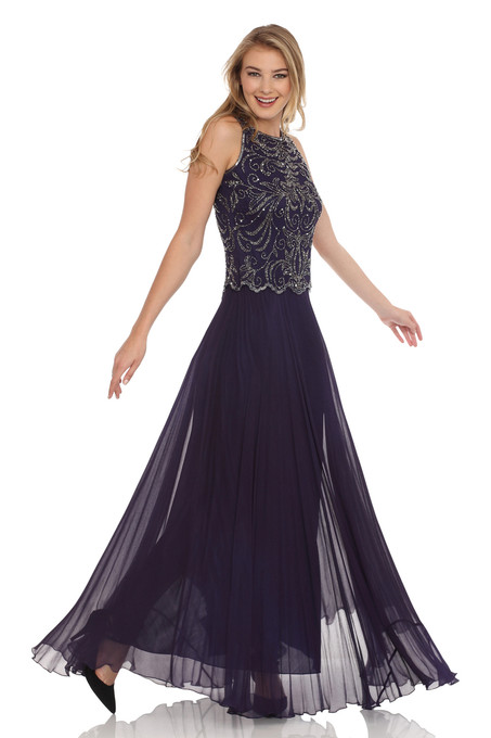 J Kara Beaded Mock Two-Piece Gown Violet
