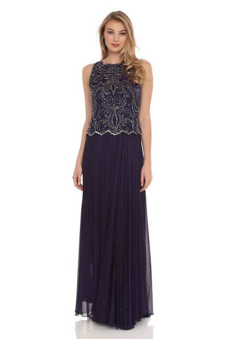 j kara Beaded Mock Two-Piece Gown Violet