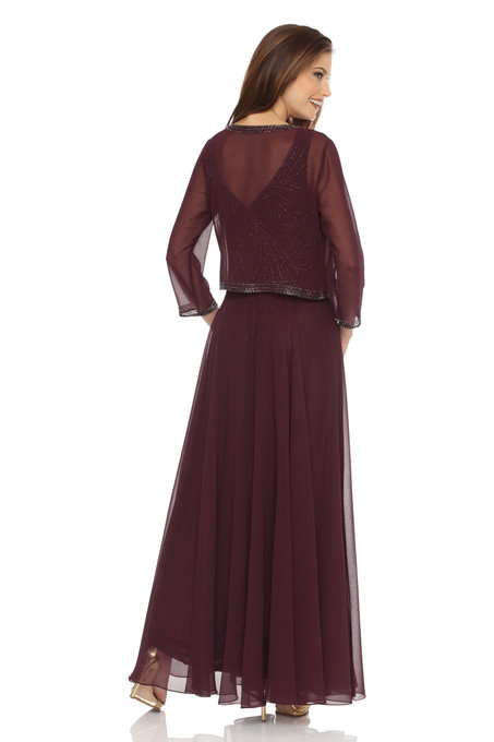 J Kara Beaded Two Piece Jacket And Dress Wine