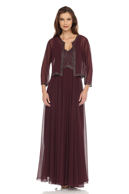 j kara Beaded Two Piece Jacket and Dress Wine