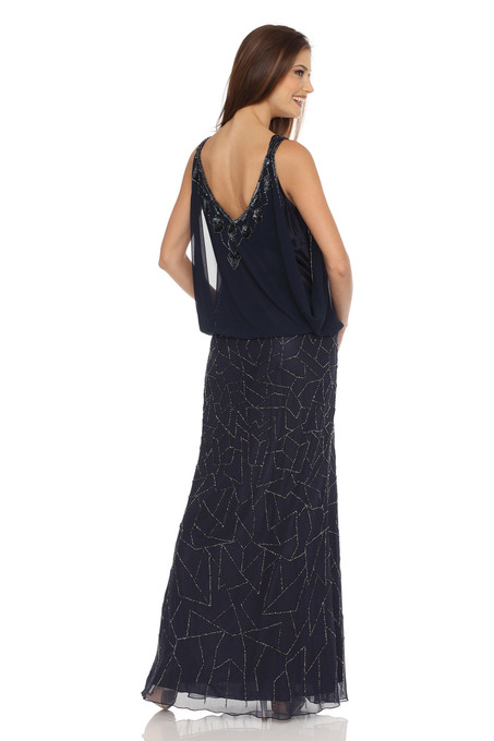 J Kara Blouson Kimono Cut Fly Away Top Dress Navy