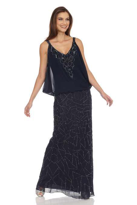 J Kara Blouson Kimono Cut Fly Away Top Dress Navy