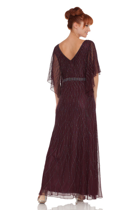 J Kara Criss Cross All-over Beaded Dress Wine