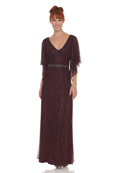 J Kara Criss Cross All-over Beaded Dress Wine