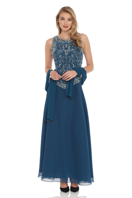 J Kara Embellished Dress And Shawl Teal