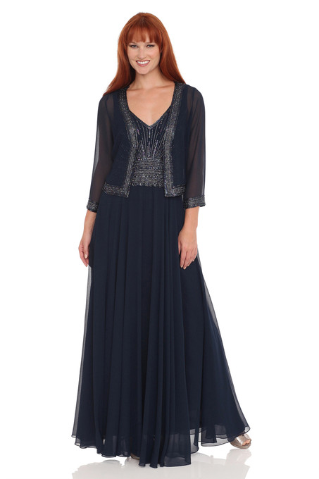 j kara Embellished Dress & Jacket Navy