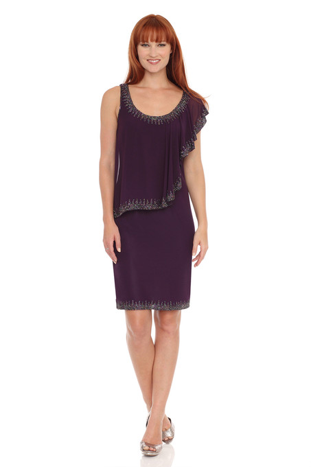 j kara Flutter cap sleeves one shoulder Plum