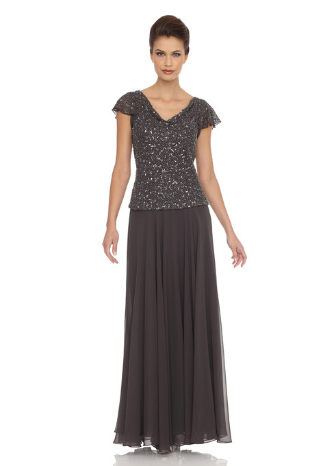 j kara Flutter Sleeve Beaded Gown Slate