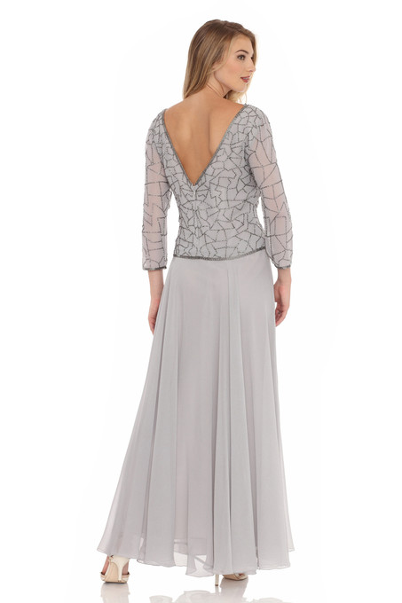 J Kara Geometrical Beaded Mock Flair Dress Silver