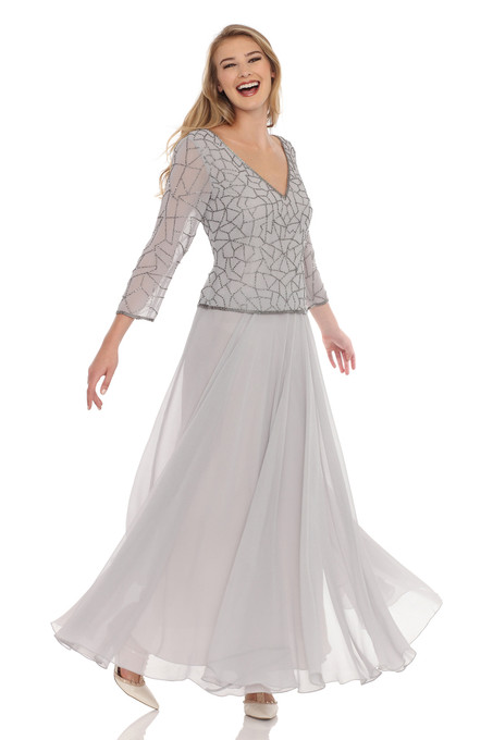 J Kara Geometrical Beaded Mock Flair Dress Silver