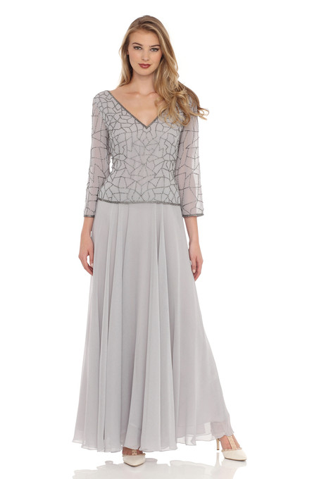 j kara Geometrical Beaded Mock Flair Dress Silver